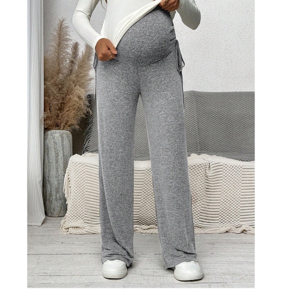 Maternity Dark Grey Stretchy Wide Waist Wide leg Lounge Pants - Picture 10 of 12